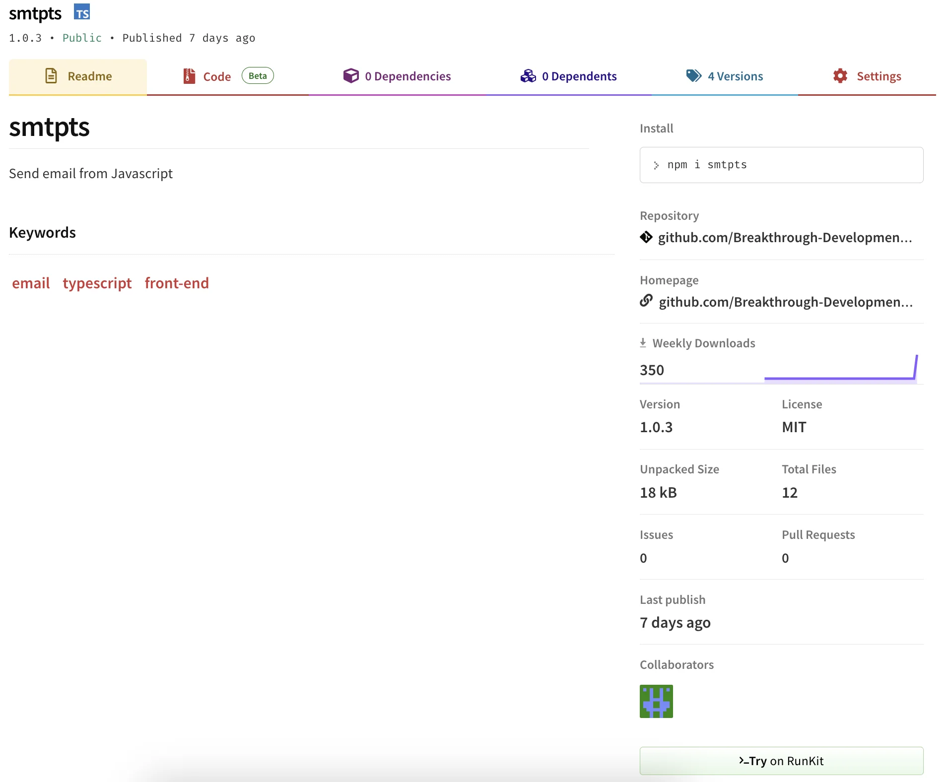 SMTPTS NPM package